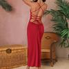 Женское облегающее сексуальное платье на бретелях с халтером и разрезом, летнее вечернее платье макси с открытой спиной и бретелями