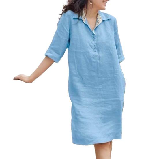 Женское платье, свободное, с рукавами три четверти, однотонное, с лацканами, до колена, мягкое, трапециевидное, повседневное, весна-лето, платье миди