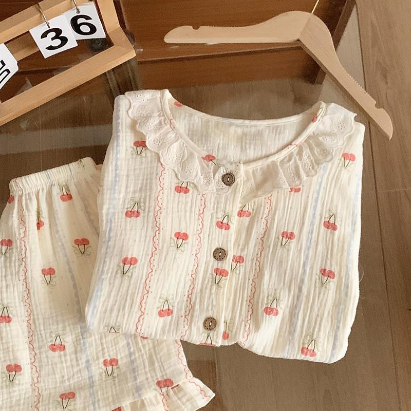 Girls Cotton Gauze Pajama Set Short Sleeve Shorts Cartoon Print Breathable Lightweight Sleepwear Kids 8