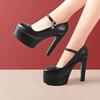 7 9 11 13 Small Size 32-43 Shallow Thick Bottom Genuine Leather Shoes Platform Pumps 2025 Block High Heels Shoes Model Office