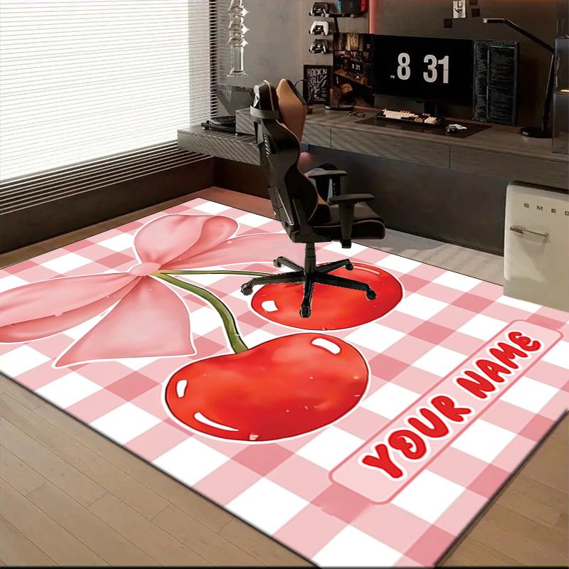 1PC Custom Name Cherries Ribbon Theme Floor Mat Ideal for Living Room, Game Rooms, Office, Bedroom, Floor Mat Playful Design