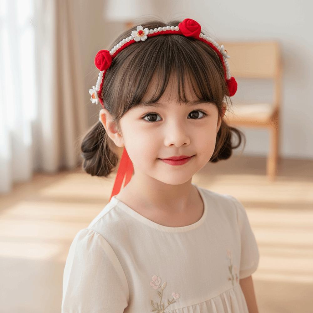 Plush Ball Chinese Style Headband Red New Year Hair hoop Elegant Ancient Headwear Wedding