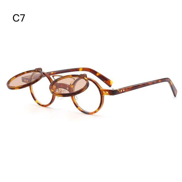 Steampunk Flip Up Sunglasses Retro Rivets Vintage Small Round Popular Sun Glasses Double -Layer Flip Lens Punk Eyeglasses Uv400