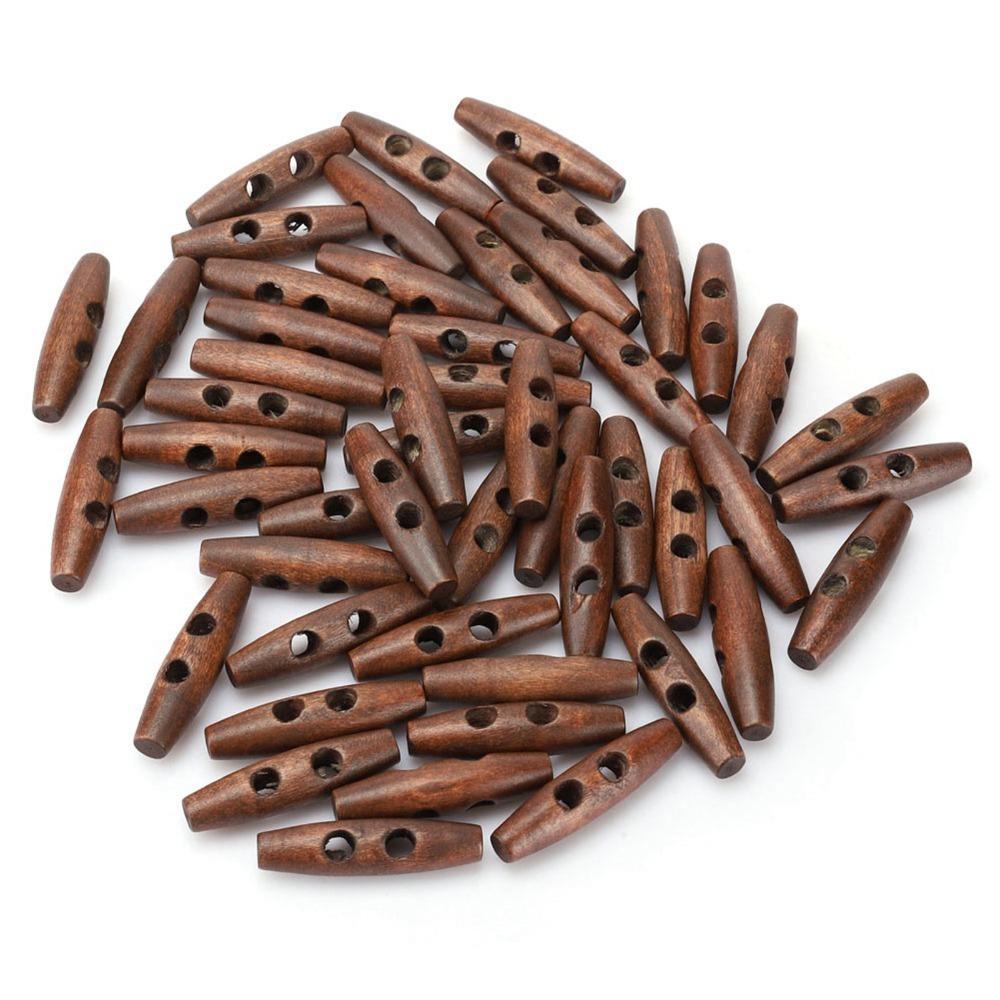 50Pcs 2.0x0.5in 2 Holes Buttons Olive Shape Sewing Buttons Wood Toggle Buttons DIY Clothing