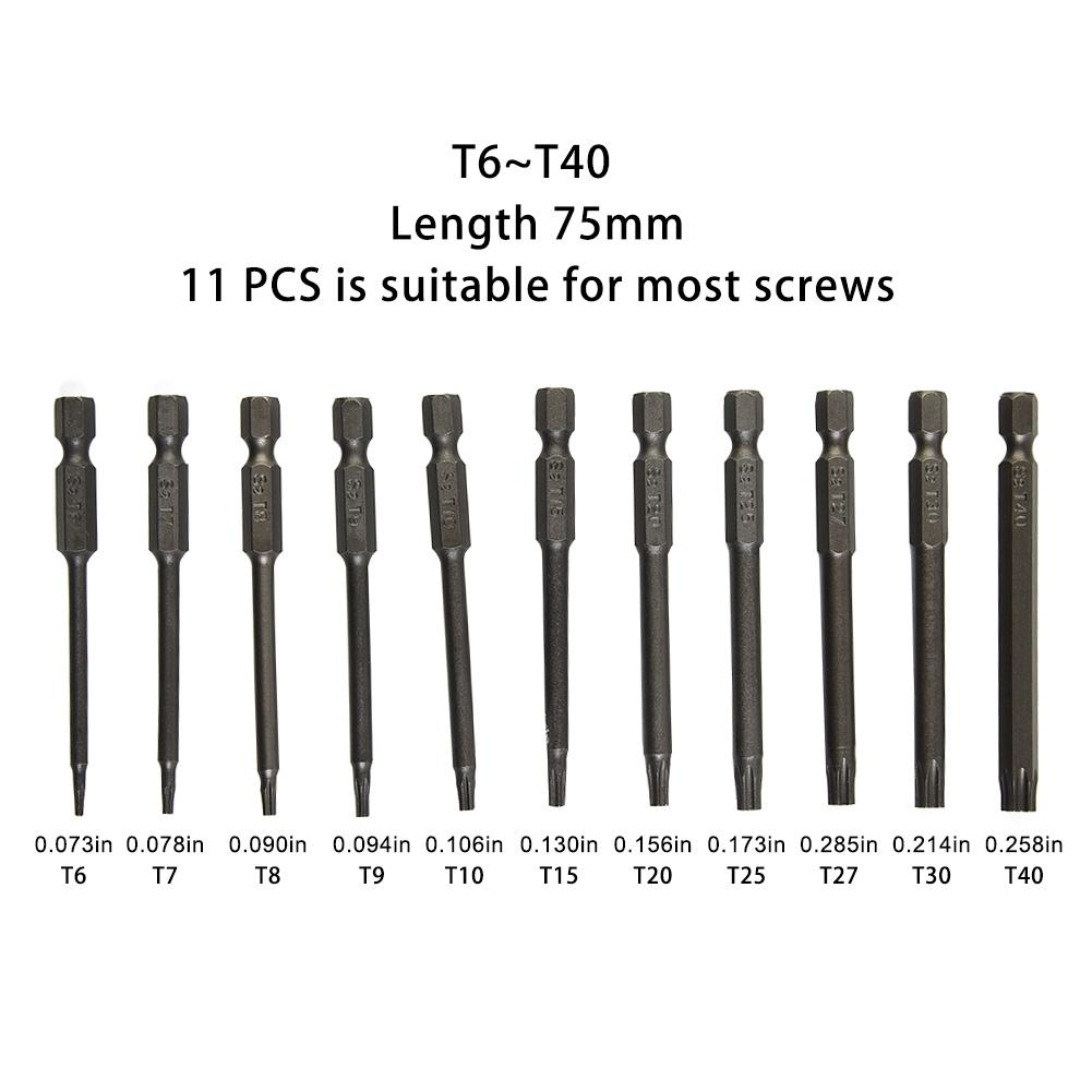 Набор бит Torx 11 шт. Шестигранная Головка Безопасности 75 мм Сверхдлинный Магнитный Набор Отверток Безопасности Ручной Инструмент