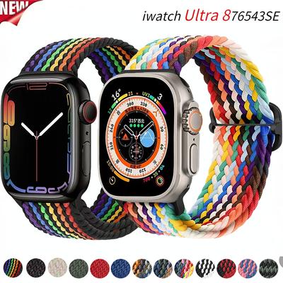 Плетеный ремешок-петля для Apple Watch Band 44 мм, 40 мм, 49 мм, 45 мм, 41 мм, 42 мм, 38 мм, нейлоновый браслет Solo, серия iWatch Ultra 8, 7, 6, 5, 4 SE, умные часы, наручные часы