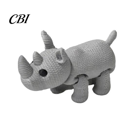 Wild Animal Collectible Figure 3D Printed Knitted Rhinoceros Figurine, Mini Fidget Toy with Flexible Rhino Movable Joints, for Desk Decor Matte