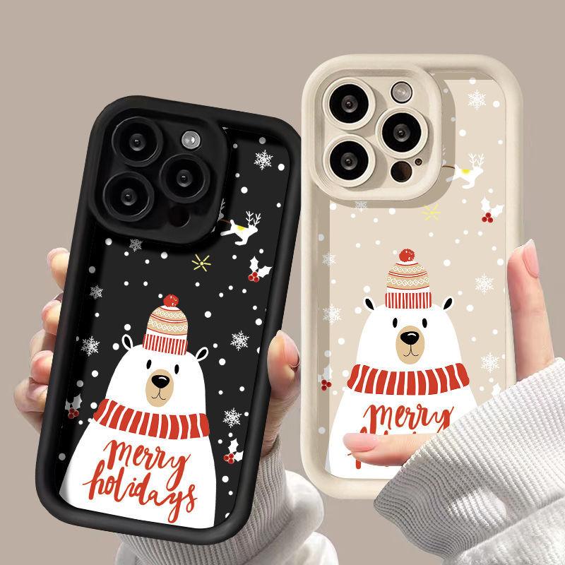 Рождественская шапка медведь для чехла на телефон iPhone17ProMax 17 Apple 16 матовый 14/15 Премиум 13