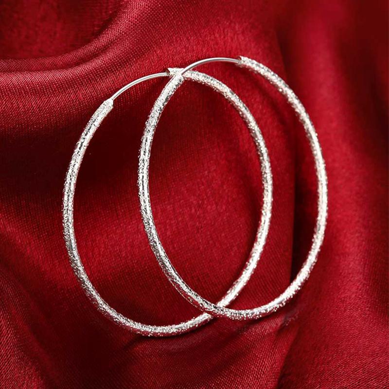 925 Silver 50mm /60mm Big Round Circle Scrub Hoop Earring For Women Fashion Jewelry