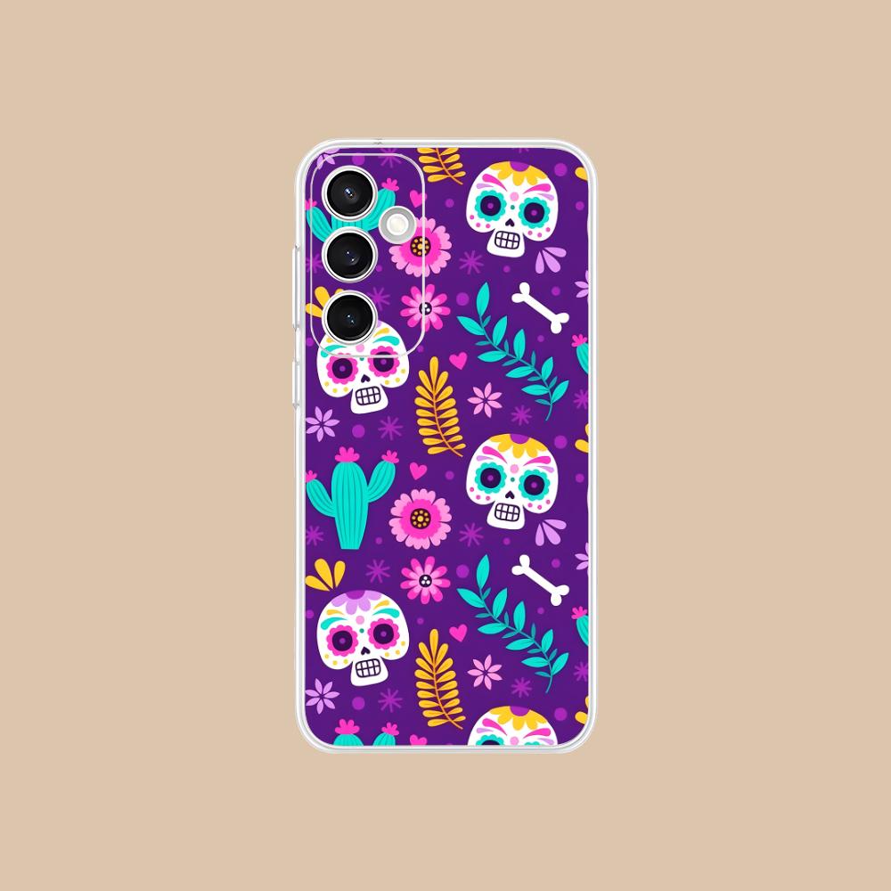 Day of the Dead Clear Mobile Phone Case for Samsung Galaxy S25 S24 S23 S22 S21Plus FE Ultra Colorful Cover