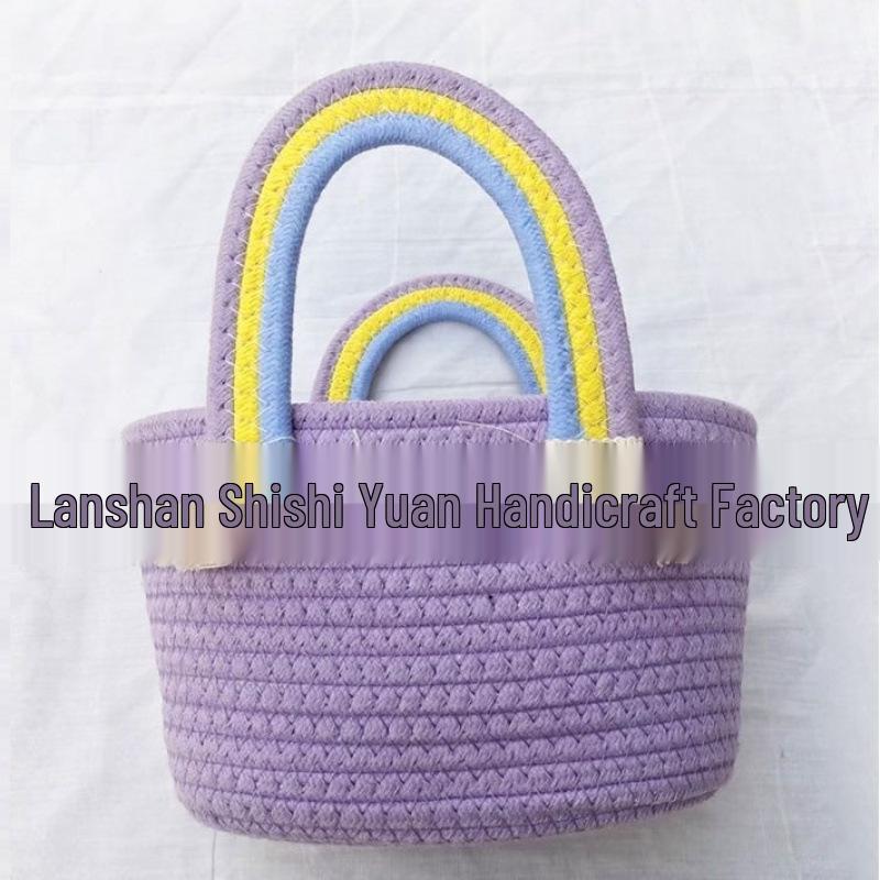 Радужное облако детская корзина: Плетеная сумка из хлопковой веревки и сувенир на день рождения