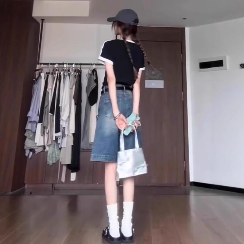 Ретро пикантные женские джинсовые шорты с низкой посадкой - Летний свободный крой 5-точечный дизайн с широкими штанинами средней длины