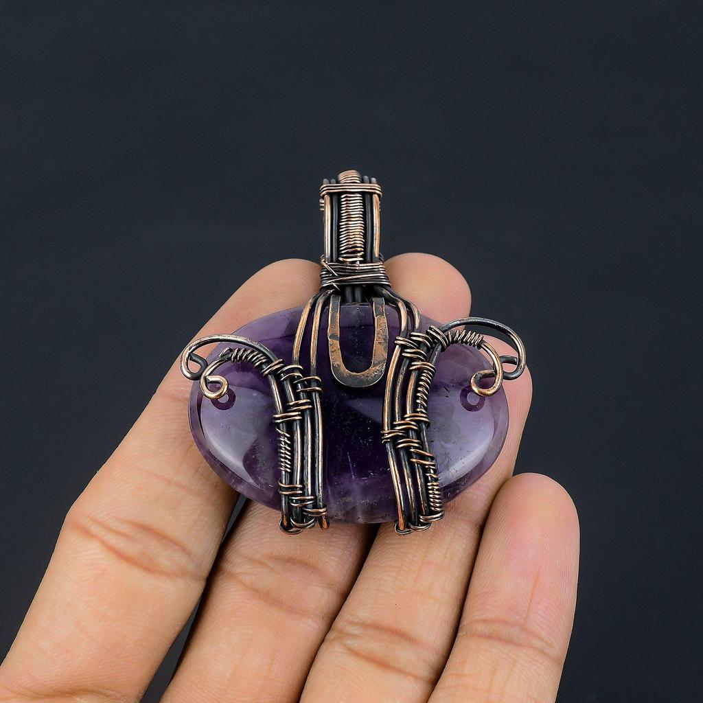 Аметистовый кулон, ювелирное изделие из драгоценного камня, кулон, обернутый медной проволокой 999 пробы, подарок для женщин, кулон ручной работы