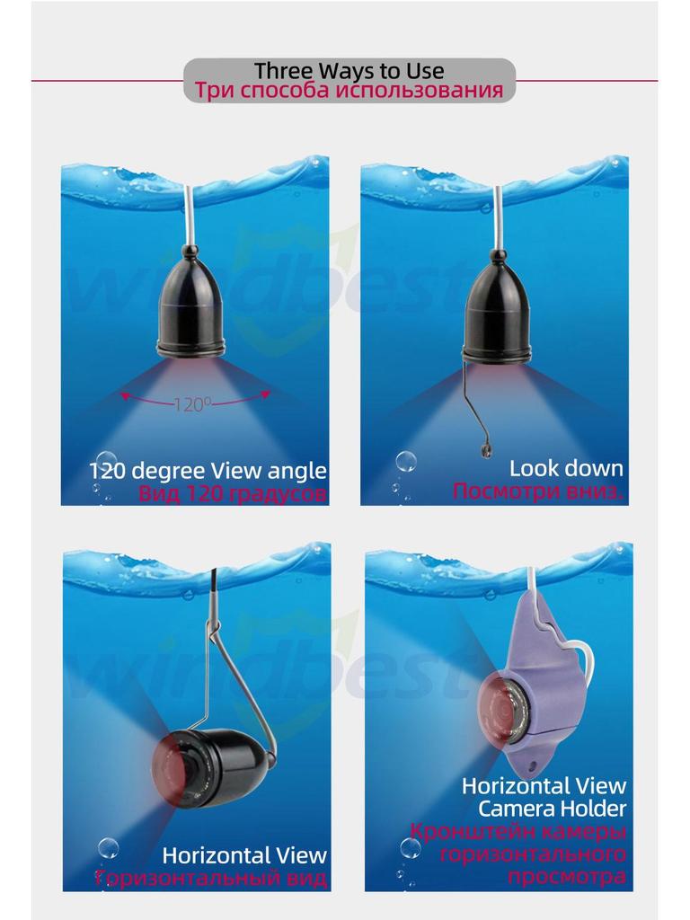 Рыбопоисковый эхолот с камерой для подводной съемки 4,3 дюйма с функцией обнаружения якоря