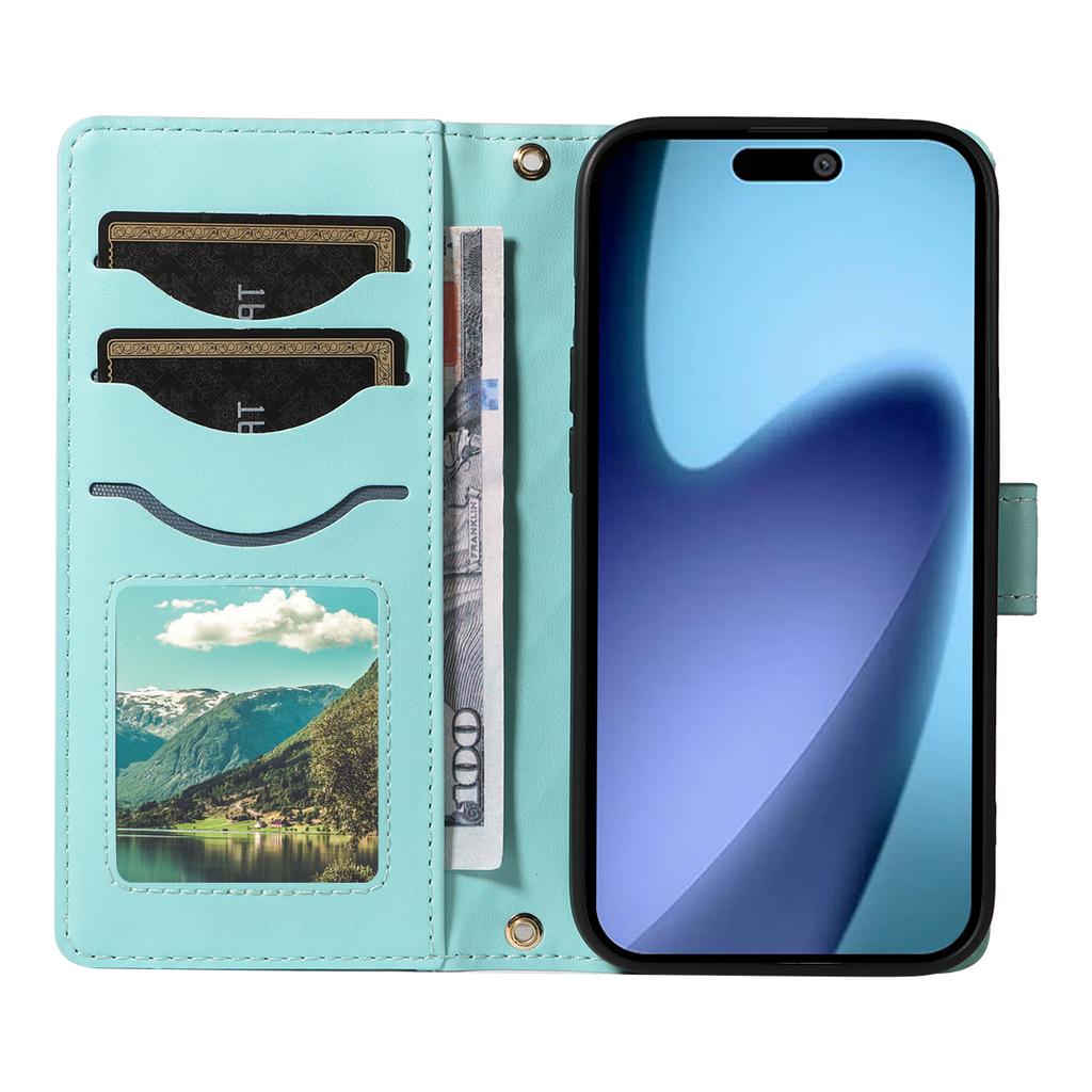 For iPhone 17 Air Wallet Case Rhombus Leather Phone Cover with Strap