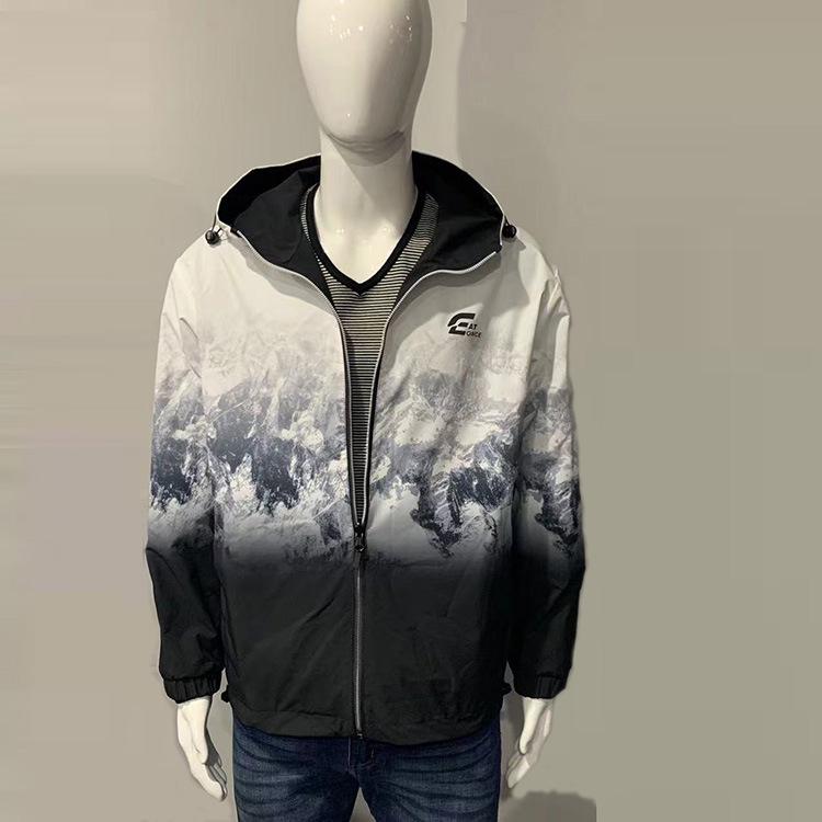 Мужская двусторонняя куртка с капюшоном и градиентным пейзажным принтом