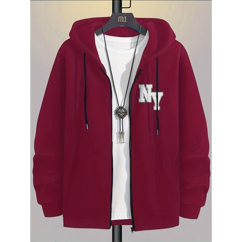 Vintage New York Graphic Zip-Up Hoodie Loose Fit Casual Sweatshirt Men Women
