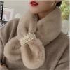 Thicken Shawl Faux Rabbit Fur Plush Neckerchief Wrap Neck Warmer Cross Scarf Solid Color