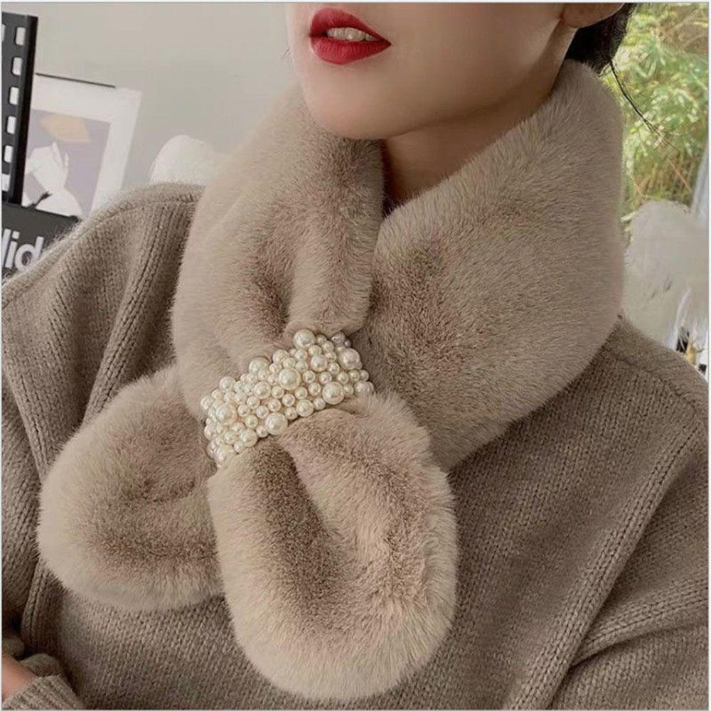 Thicken Shawl Faux Rabbit Fur Plush Neckerchief Wrap Neck Warmer Cross Scarf Solid Color