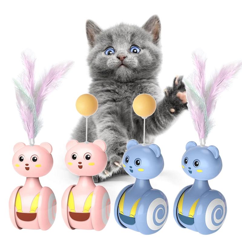 Интерактивные игрушки-неваляшки для кошек с перышком или мячиком, на батарейках, забавный вращающийся ролик, игрушка для котенка и маленького щенка