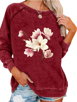 Женский свитшот на весну/осень, женский свитшот оверсайз, модный топ с цветочным принтом