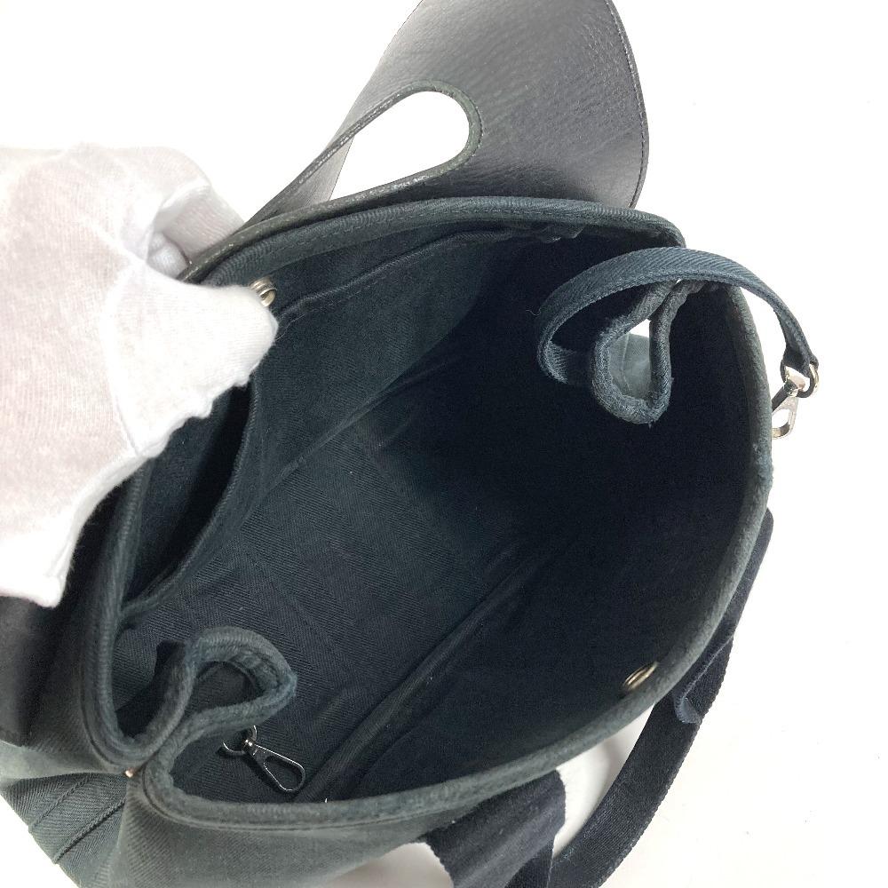 HERMES Valparaiso PM Tote Bag Flap Bag Hand Bag cotton / Leather Black