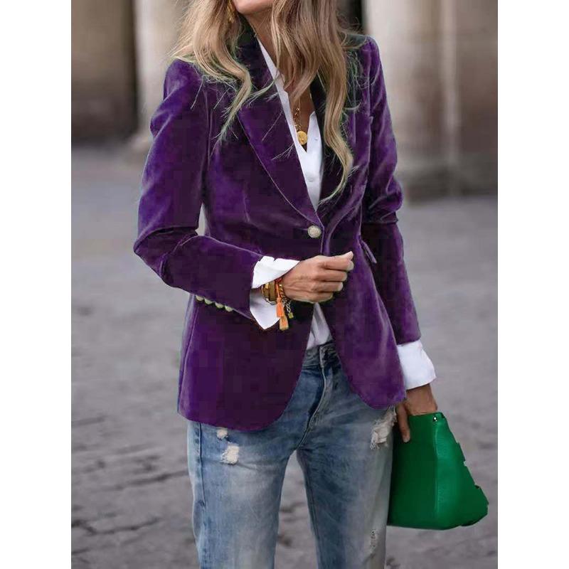 Spring Autumn Casual Fashion Solid Color Blazer Women All-match Buttons Coat Cardigan Suit Top