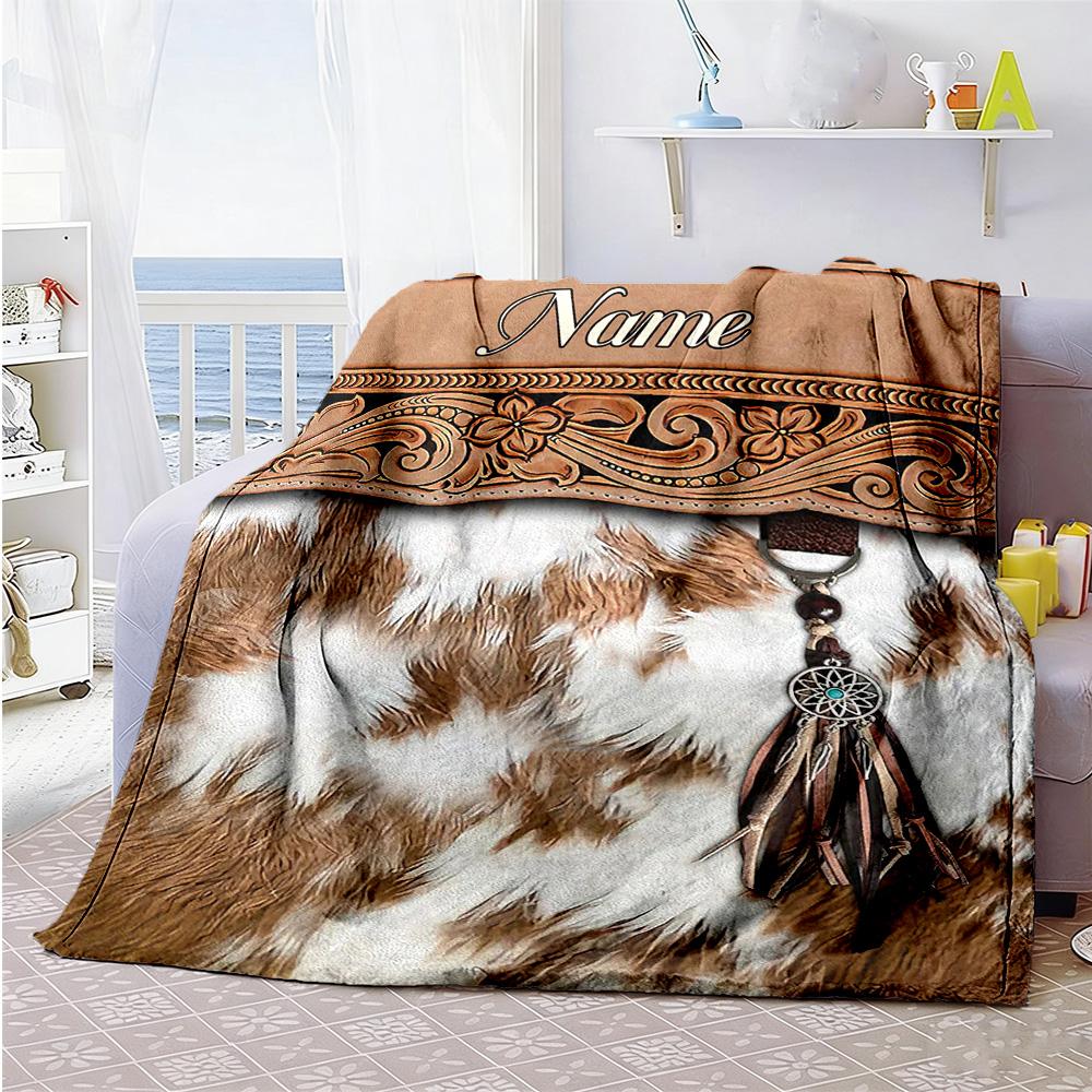 Ethnic Style Personalized Name Blanket Lightweight Customizable Blanket Soft Warm Cozy Suitable for Office Chair Bed Sofa Livingroom All-Season Use