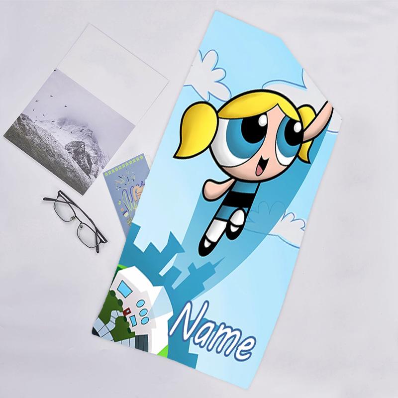 1pc The Powerpuff Girls2 Beach Towel with Custom Name, Beach/Swimming/Bath/Picnic/Camping Towel, Suitable for Seaside Beaches