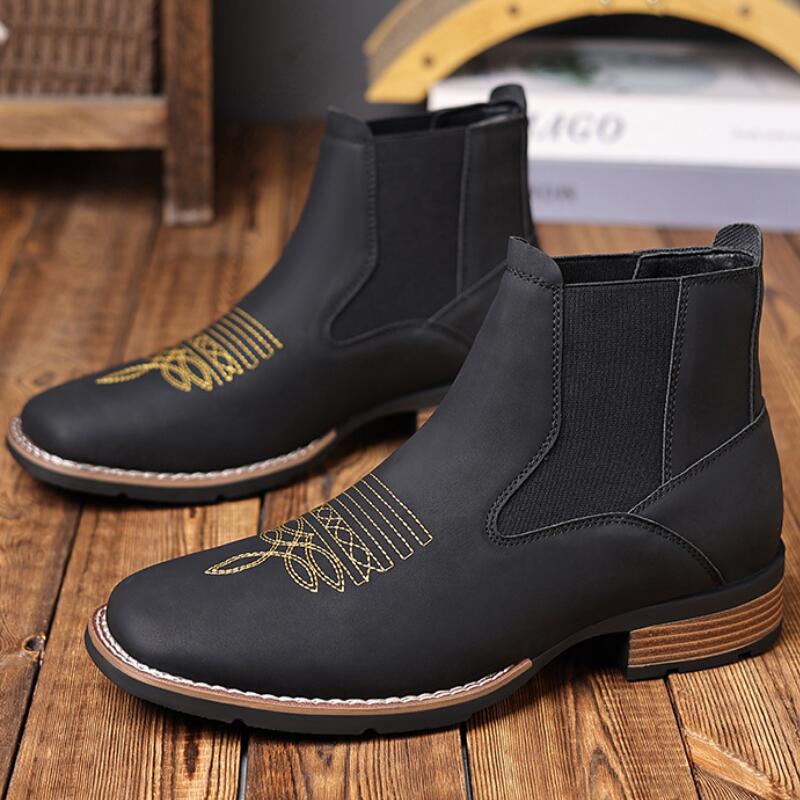 Модные вышитые дезерты, мужские сапоги для верховой езды, уличные джинсовые сапоги 19