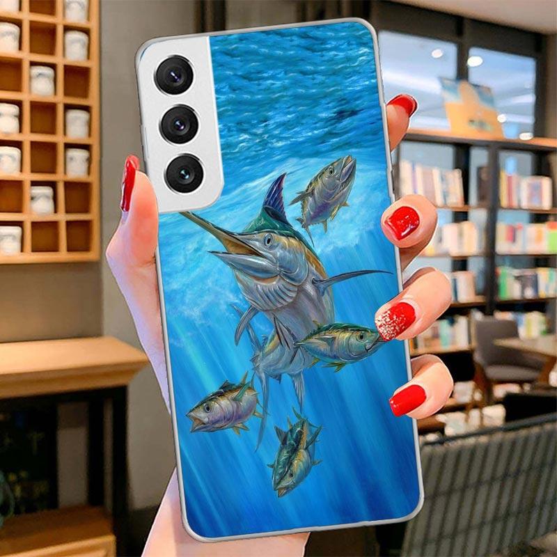 Offshore Angling Fishing Fish Rod Cover Phone Case For Samsung Galaxy S26 S25 Edge S24 Ultra S23 S22 Plus S21 S20 FE Soft Fundas