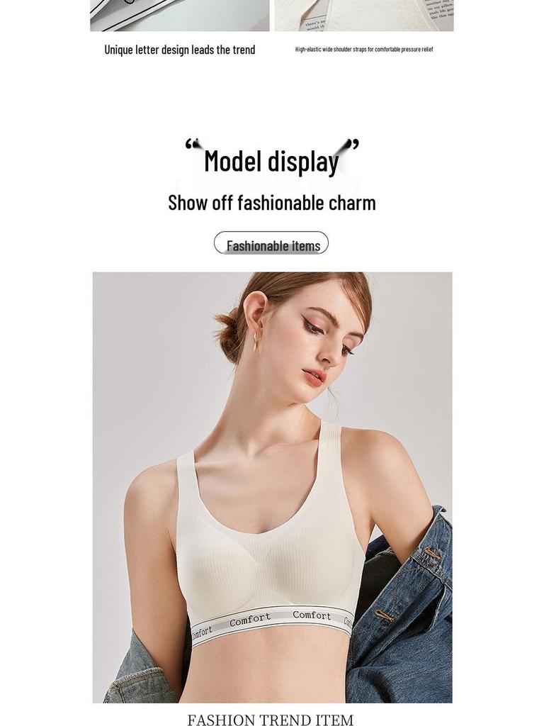 Women's Shockproof Seamless Sports Bra - Wireless, Thin, Anti-Sagging, Side Support, Small Chest Gathering Vest Bra.