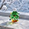 Small Glass Tree for Home Decor Christmas Figurine with Rotating Ceramic Base Handmade Glazed Hand Craft Anniversary Holiday Ornament Car Dashboard