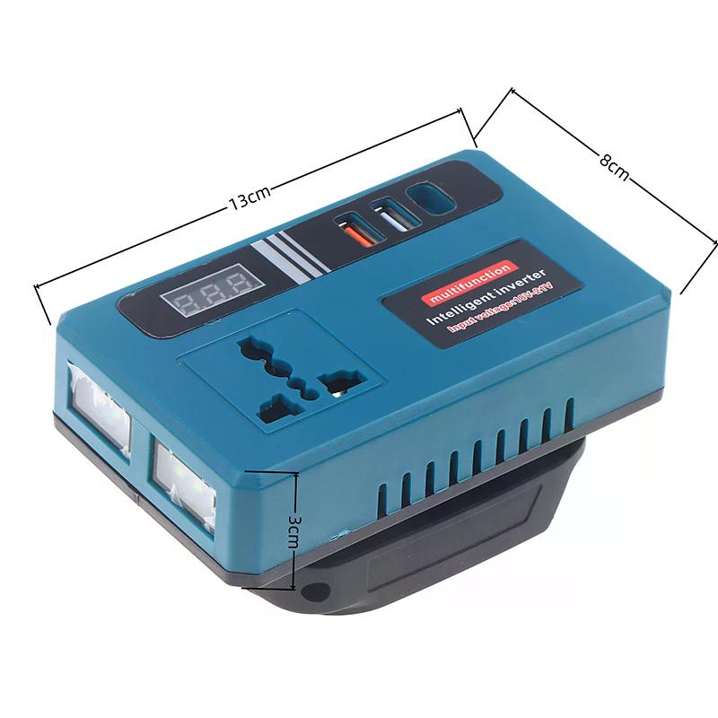 Компактный инвертор с литиевой батареей - от DC21V до 220V AC, оснащенный двойными USB-портами для питания