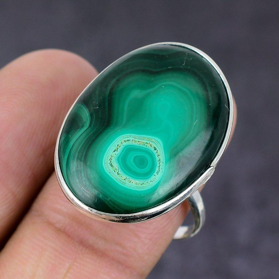 Natural Malachite Gemstone Handmade 925 Sterling Silver Jewelry Ring Size 9 ETC-8734