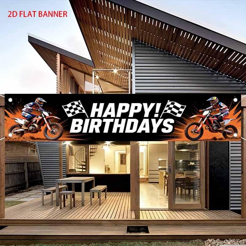 Happy Birthday Fence Banner Racing Motorcycle Outdoor Yard Decor
