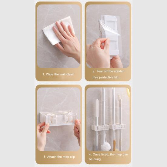 Держатель для швабры, двусторонний зажим для швабры, стойка для метлы без перфорации, компактный органайзер для ванной комнаты с крючком для дома