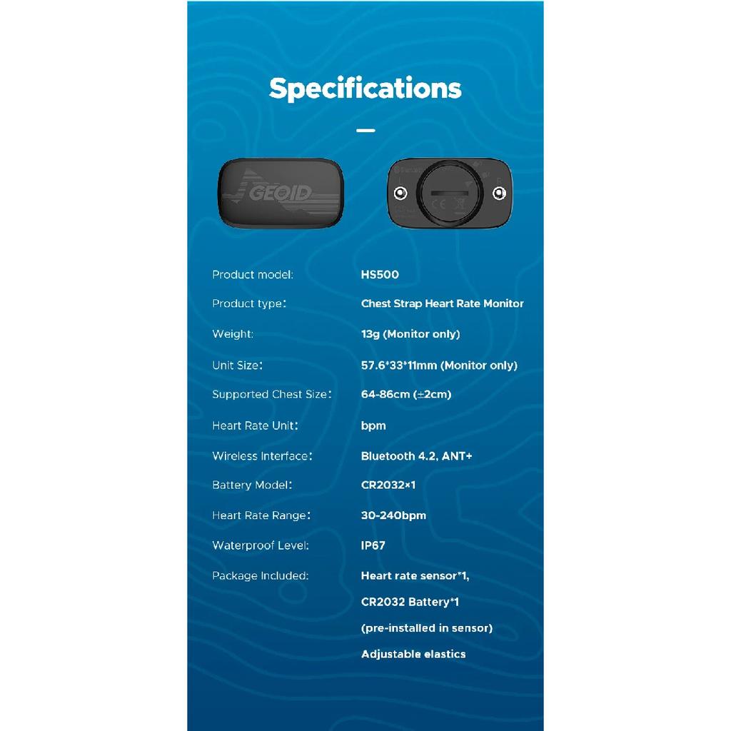 Geoid HS500 Chest Strap Heart Rate Monitor IP67 Waterproof Bluetooth ANT+ Running Cycling Sports Heart Rate Sensor
