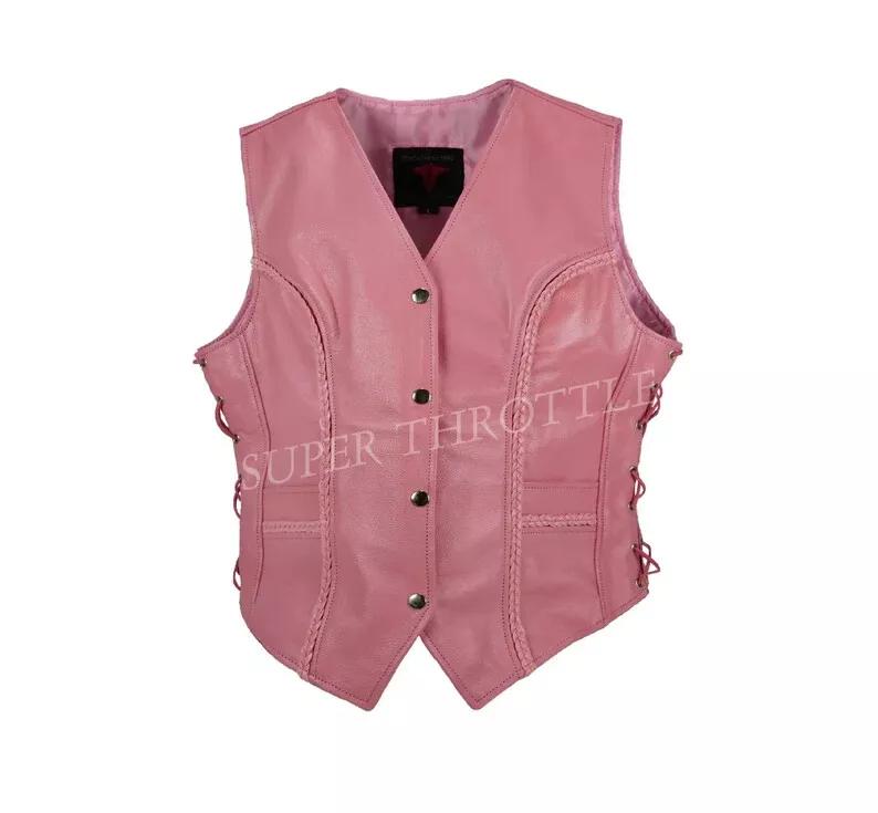 Зимний стильный кожаный розовый жилет Барби пальто из овчины нарядный женский жилет
