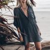 Women's Casual Loose Hemp V-neck Midi Shirt Dress
