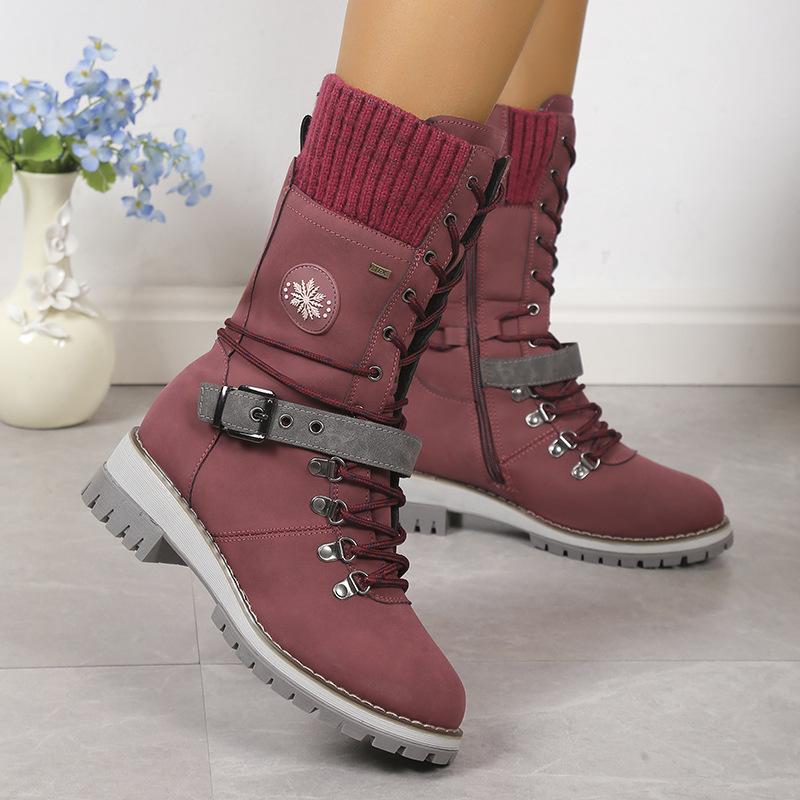 Winter Outdoor Shoes for Women Side Zip Women's Mid-Calf Boots Square Heel Casual Women's Shoes Med Heel Ladies Boots