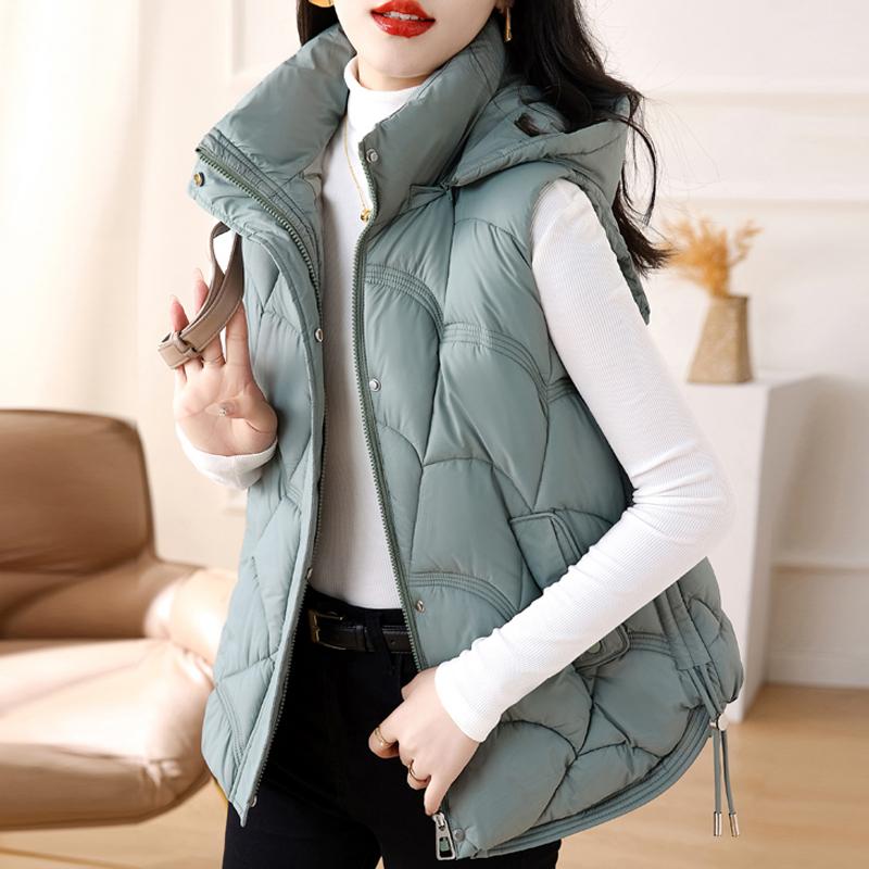 Plus Size Autumn Warm Vests for Women New Fashion Loose Women's Winter Coat Hooded Korean Style Cotton Padded Sleeveless Parka