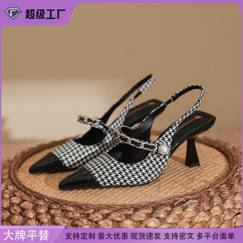 High heels children Huizhou women's shoes 2025 spring and summer thousand bird grid sandals women's fashion single shoes 2025 spring women's