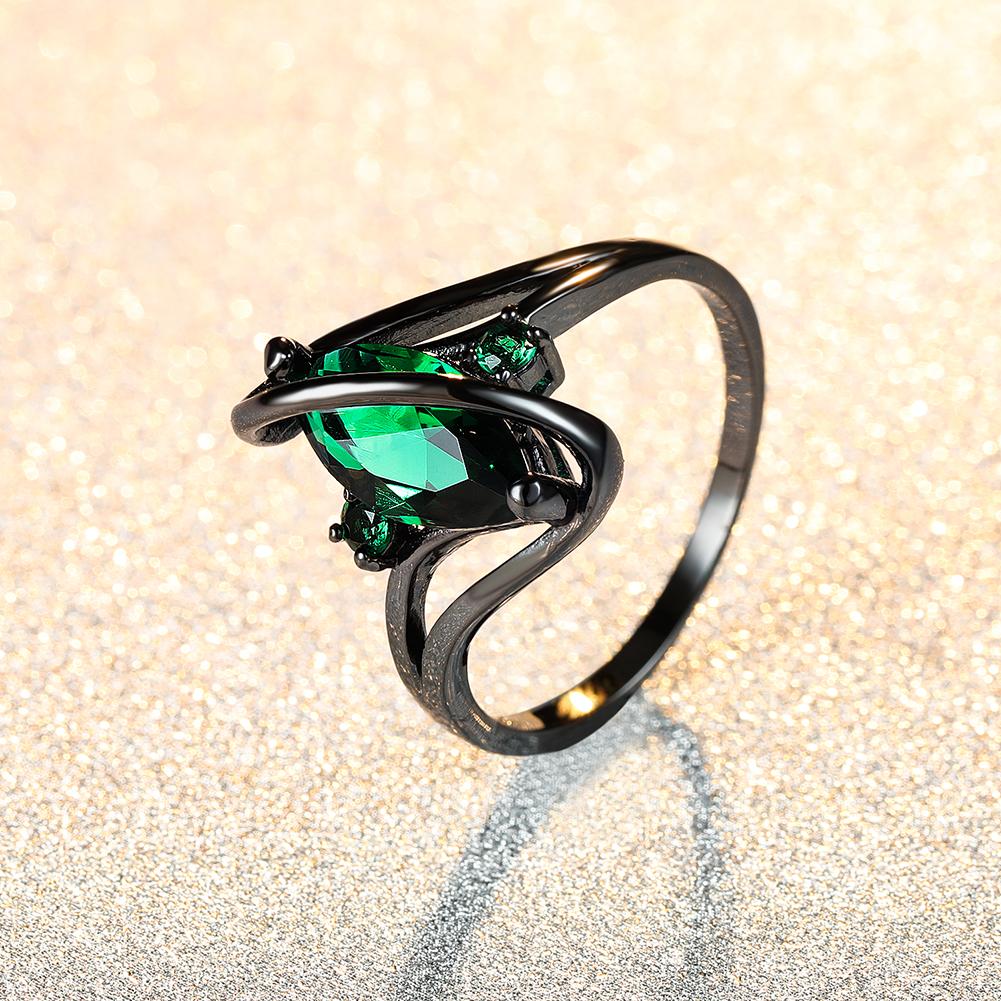 Romantic Marquise Cut Green Stone Black Gold Color Twist Ring Wedding Christmas Jewelry Anniversary Gifts