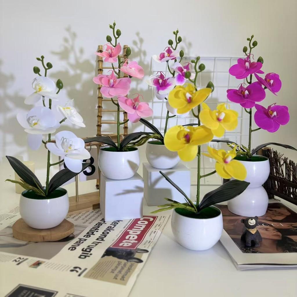 Realistic Artificial Orchid Arrangement With Small Round Pot For Indoor And Outdoor Decoration