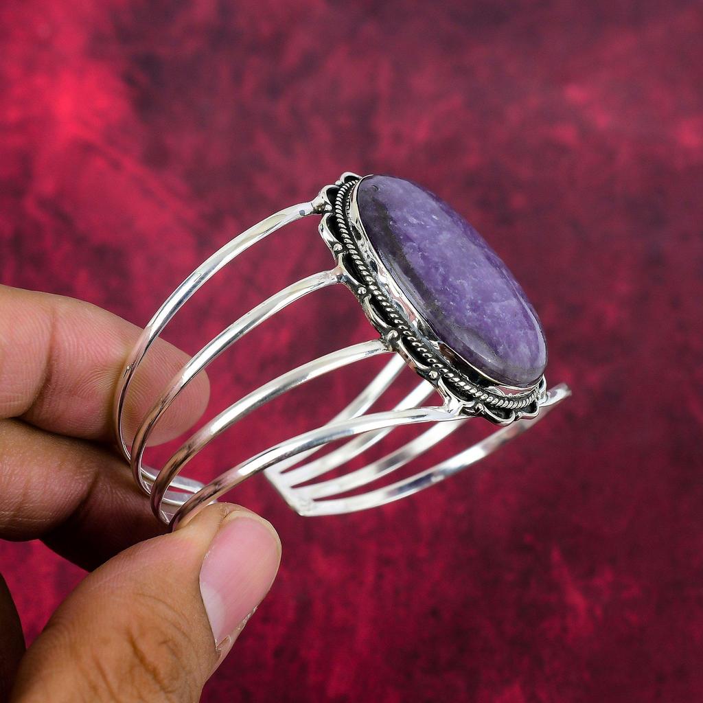 Браслет с драгоценным камнем лепидолит, браслет из цельного серебра 925 пробы, старинные ювелирные изделия ручной работы, подарок для матери