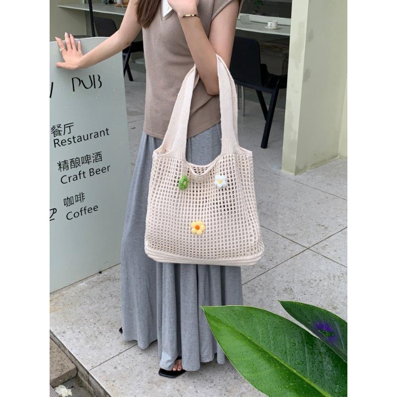 Женская сумка, плетеная вручную, вязаная сумка, простая, выдолбленная, сумка через плечо