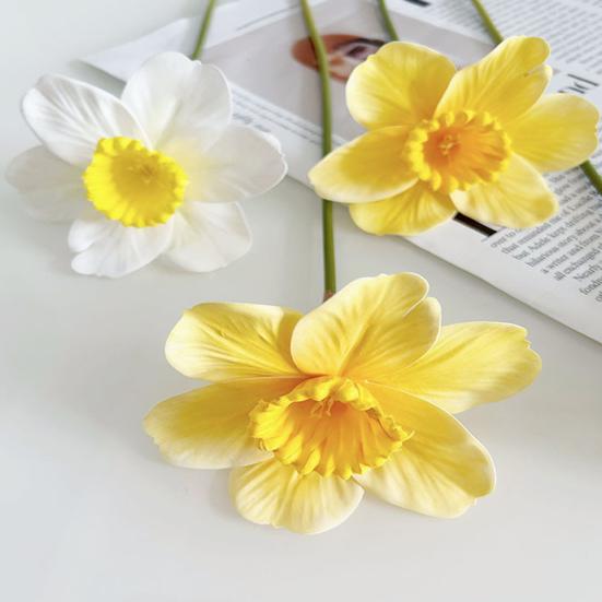 Artificial Daffodil Flowers 15 Inch Length Fake Silk Narcissus Flower Yellow White Faux Flower Bouquet for Floral Arrangement Spring Home