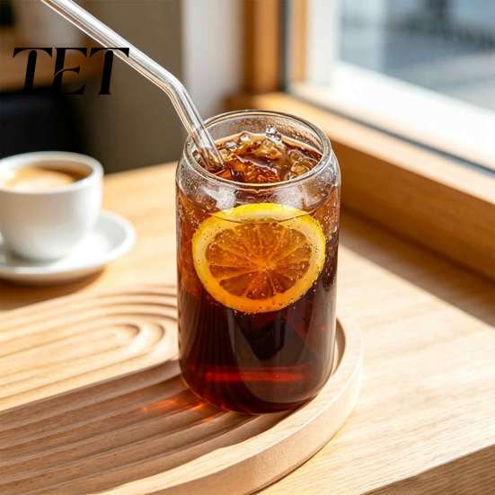 Drinking Glass for Iced Coffee Cup with Bamboo Lid, Heat Resistant Borosilicate Tumbler, Retro Mason Mug Hot And Cold Drinks Style Cup, Juice