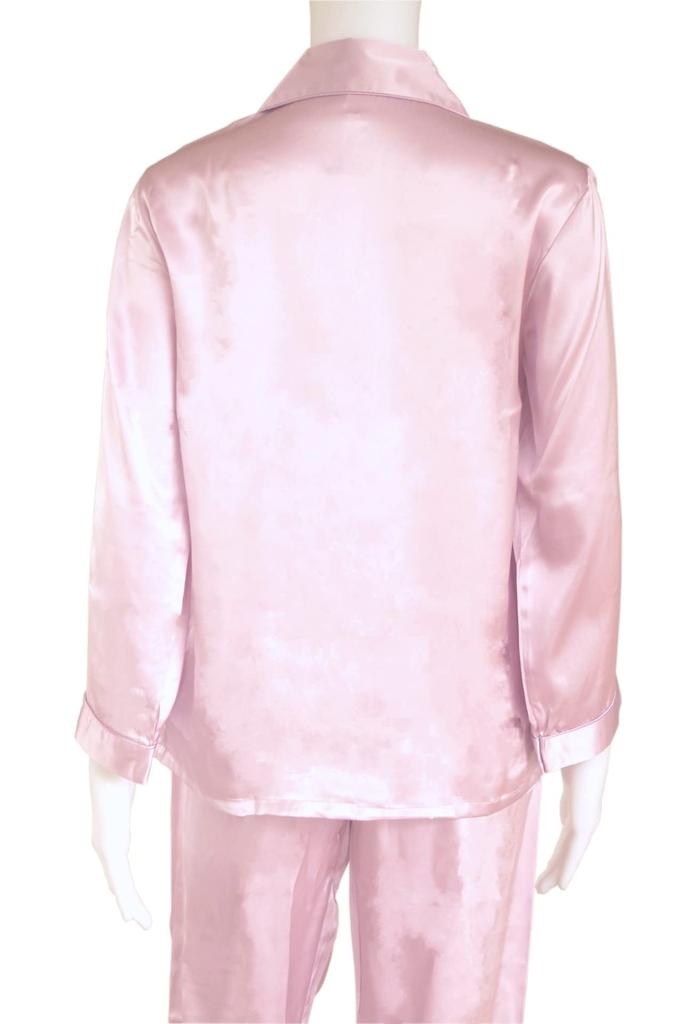 Silk Floral Long Open Top and Bottom Natural Pink 100% Women's Pajamas, Nightwear, Loungewear, Embroidered, Sleeves, Front, Set, Materials, (L)